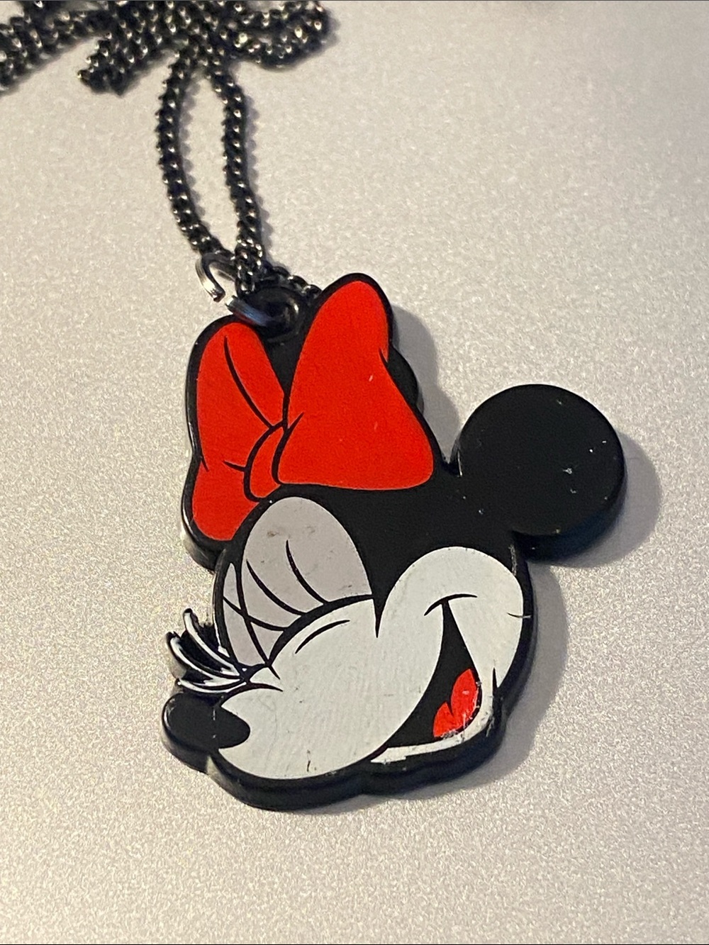 Disney Minnie Mouse Red & Black Bow Pendant Necklace